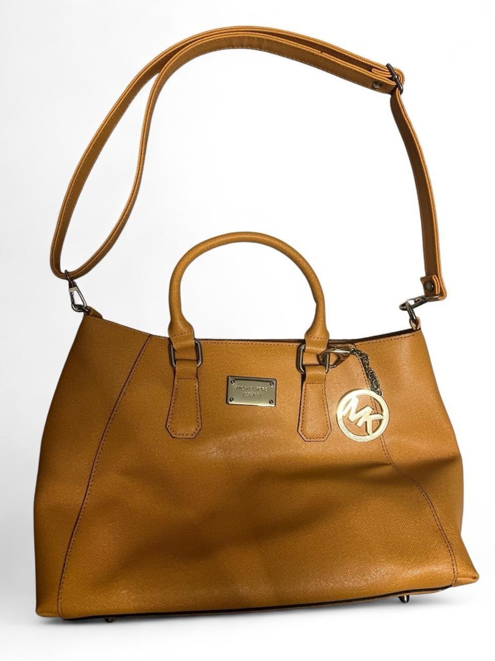 Michael Kors Caramel Tan Saffiano Satchel with Removable Strap